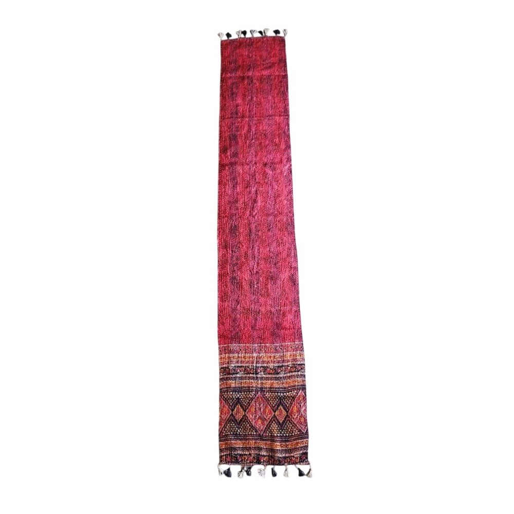 SEVYA Silk Kantha Scarf Table Runner Vintage Sari‎ Tassels Boho 70x12in
